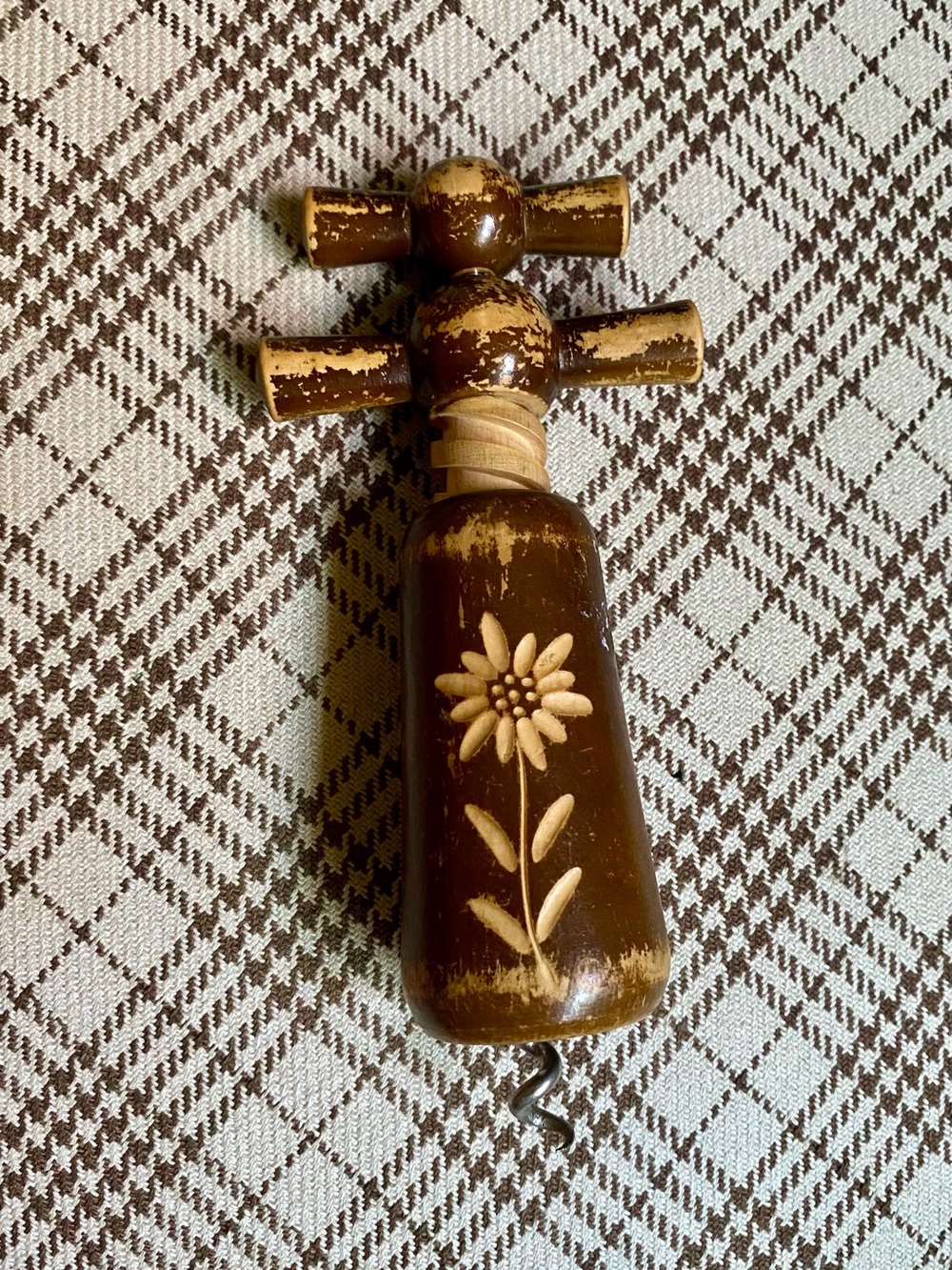 Vintage Brown Floral Corkscrew